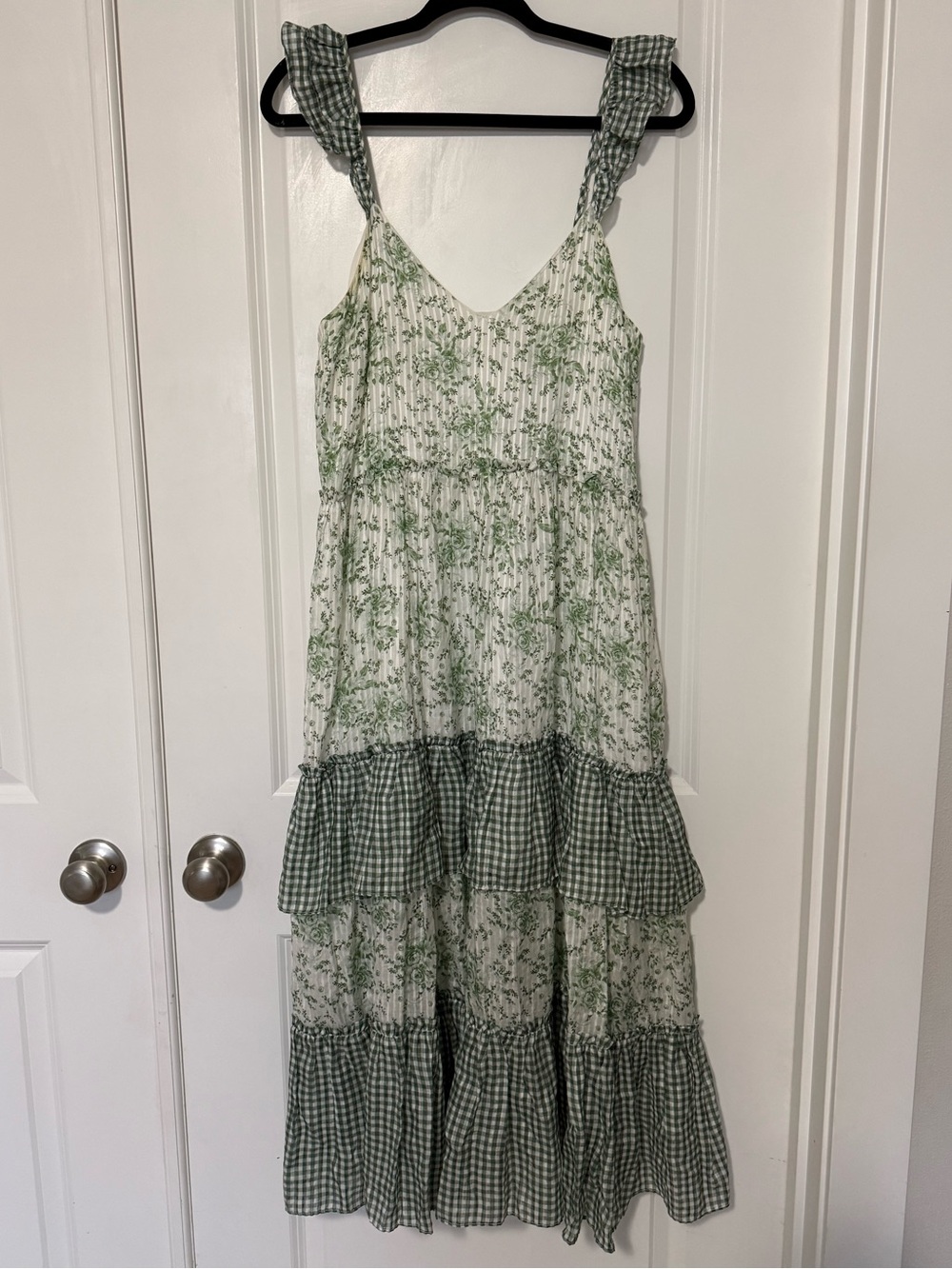 Cami NYC Green Floral & Gingham Tiered Maxi Dress